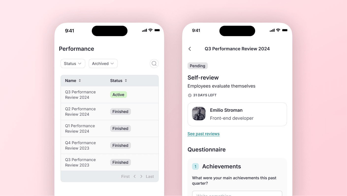 Manage performance reviews on mobile