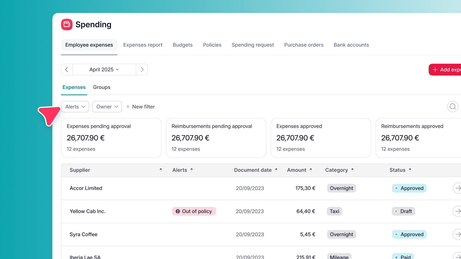 Track flagged expenses with alerts