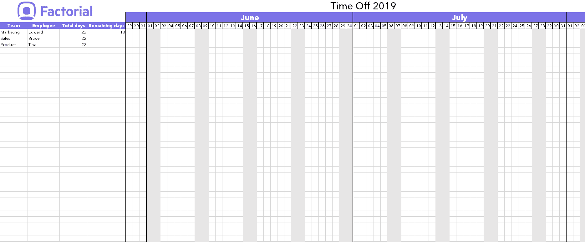 Employee Attendance Tracker Excel Template 2019 from factorialhr.co.uk