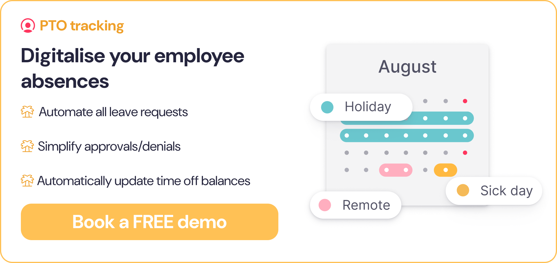 Manage your employees PTO, unpaid leave, and all absences with Factorial HR