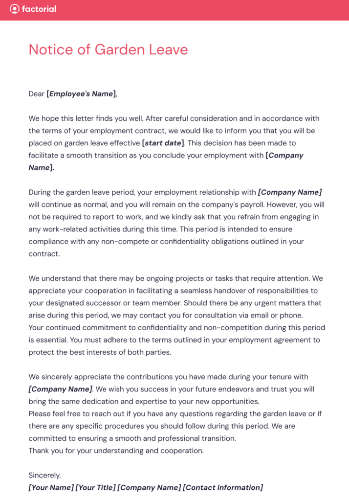 UK Garden Leave Template