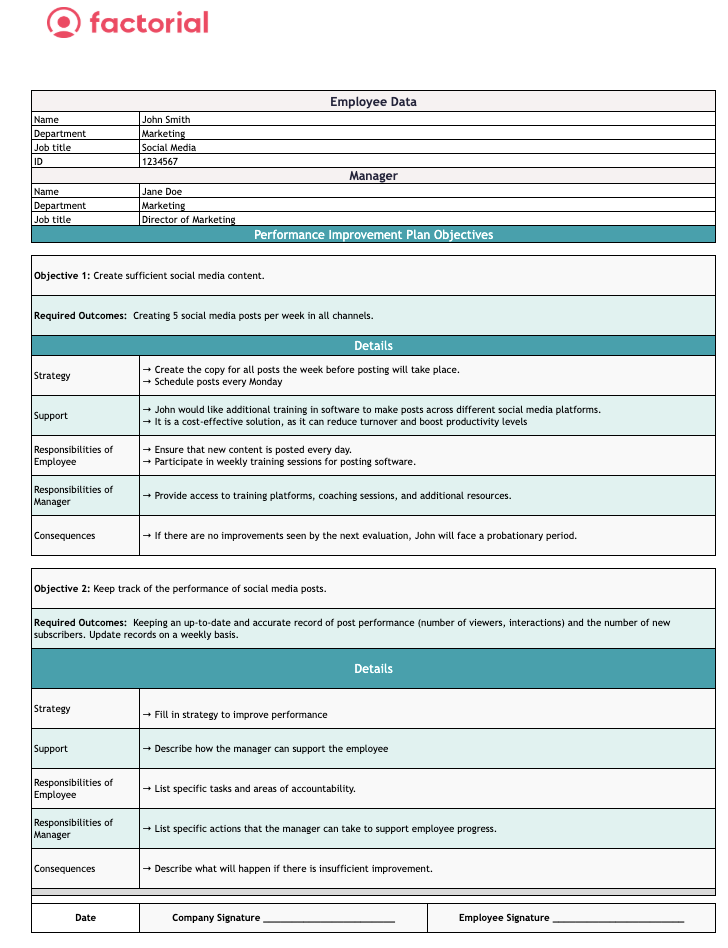 Use Factorial's Performance Improvement Plan (PIP) Template