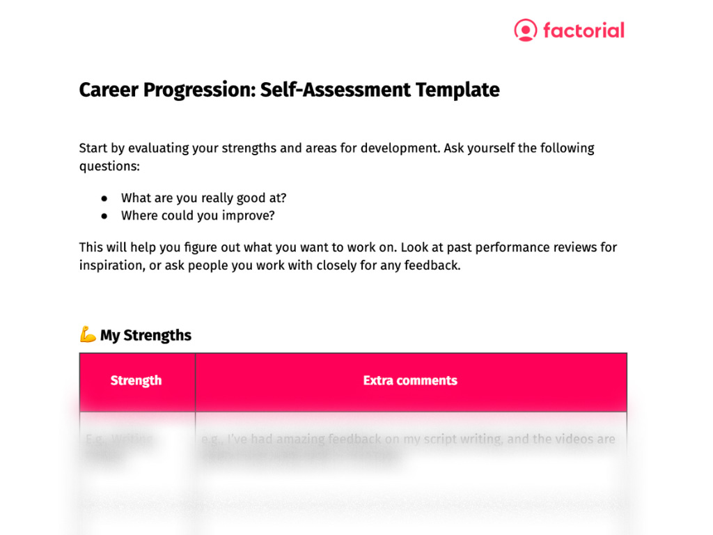 career progression self assessment template