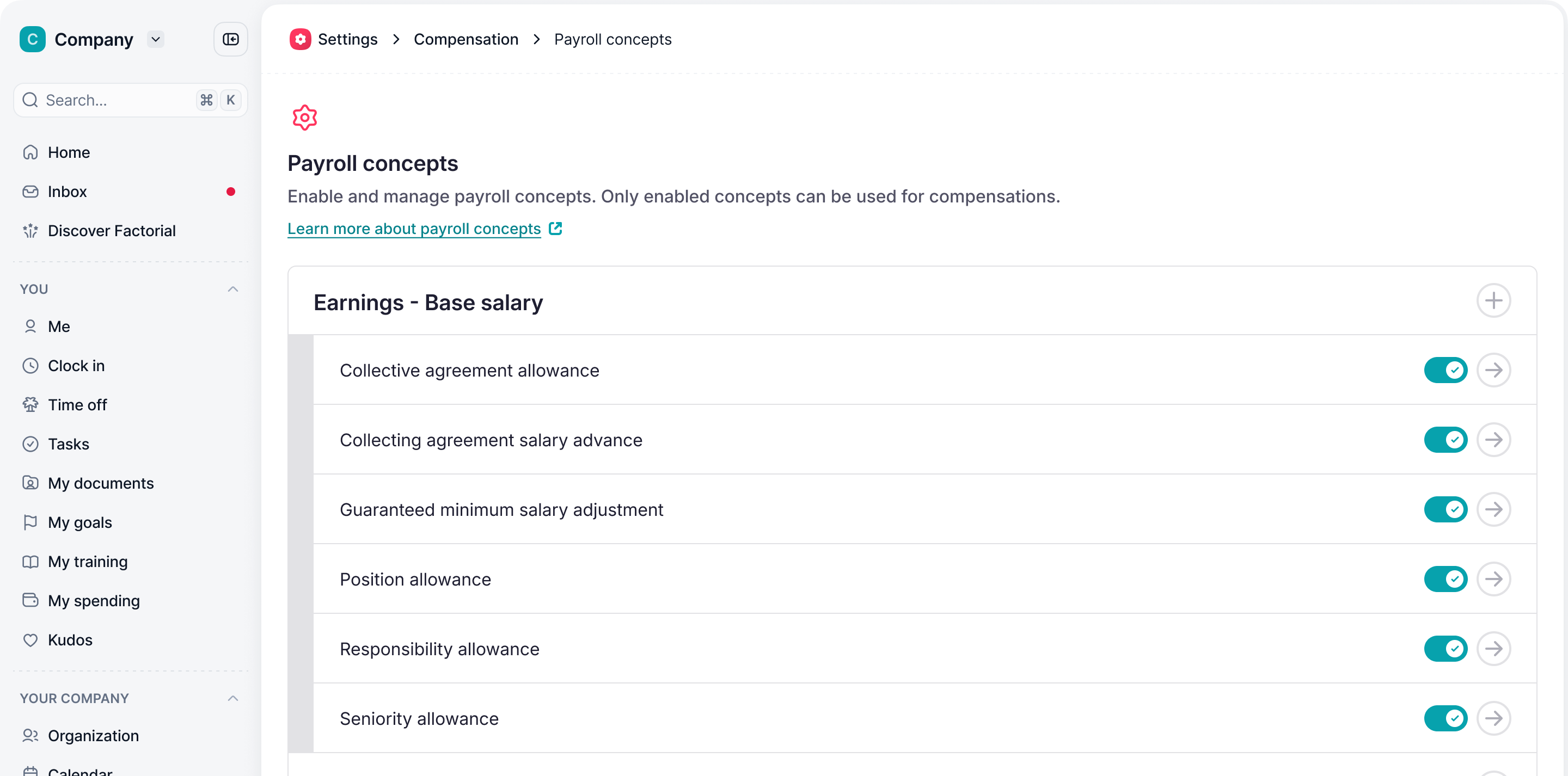 factorial payroll compensation settings