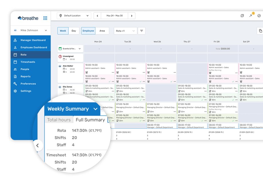 BreatheHR shift management