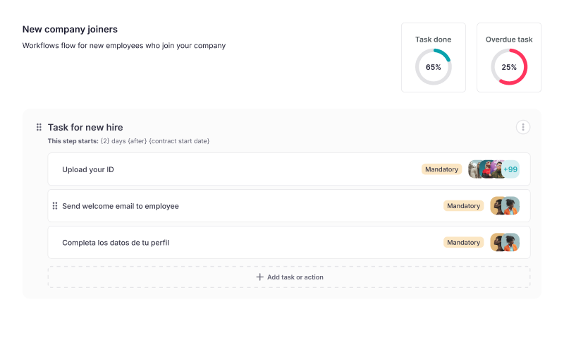Factorial's onboarding widget as a top HiBob altnerative