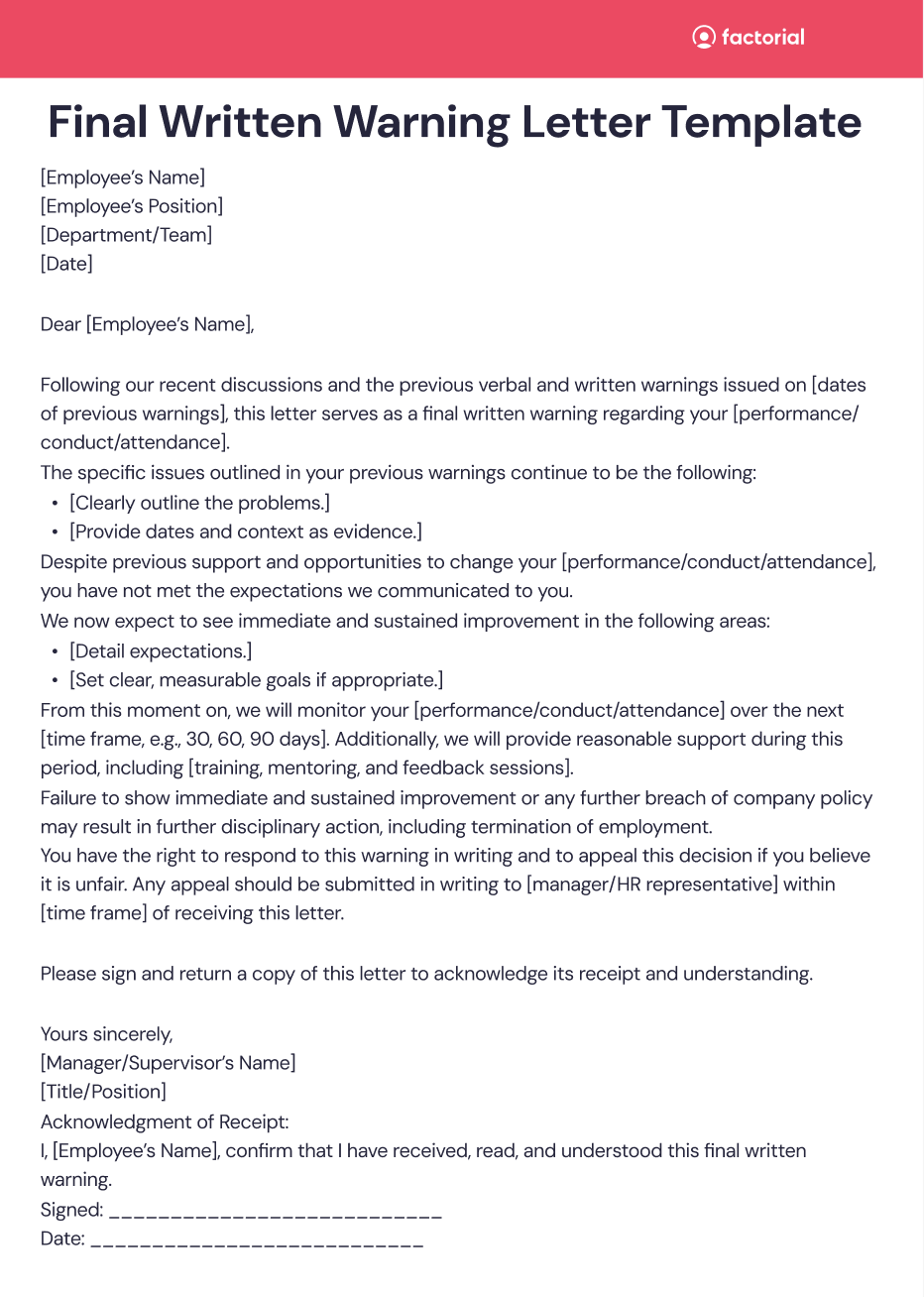 When To Write A Final Written Warning Template Factorial When To Write A Final Written Warning Template Factorial