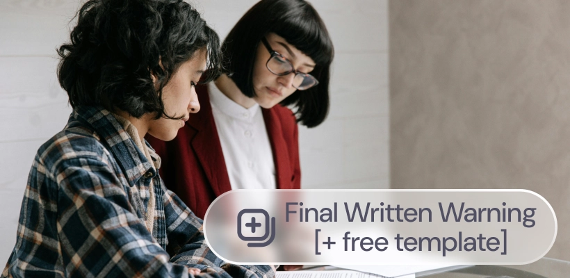 Two women talking over a letter, with the label: Final Written Warning + free template