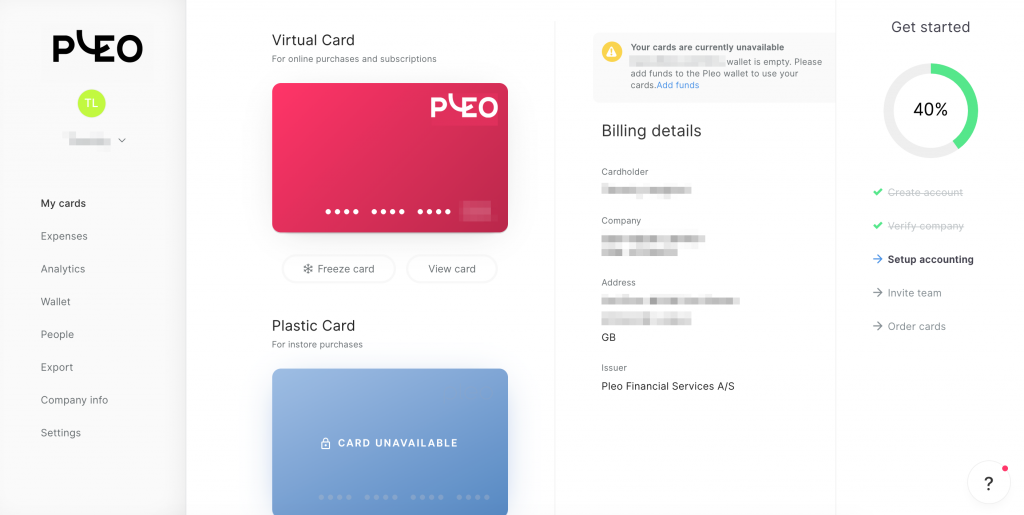 Pleo dashboard for expense management
