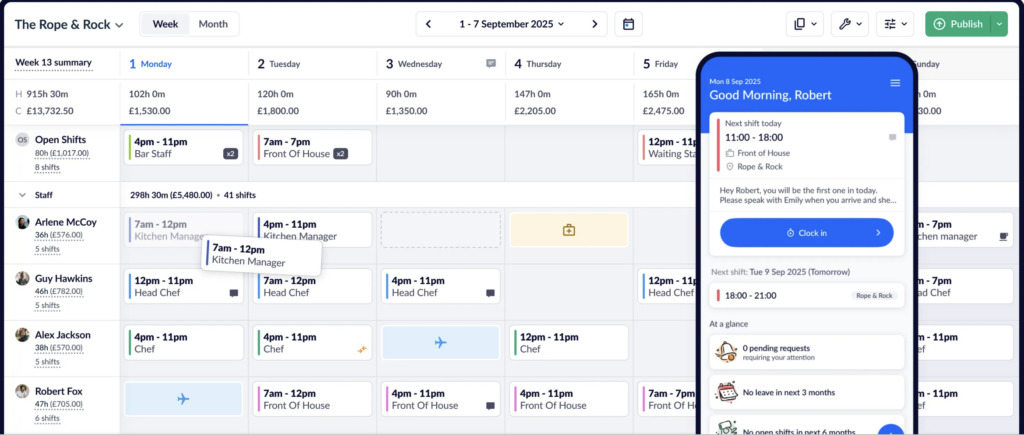 Rotacloud is a top choice as a hospitality scheduling software.