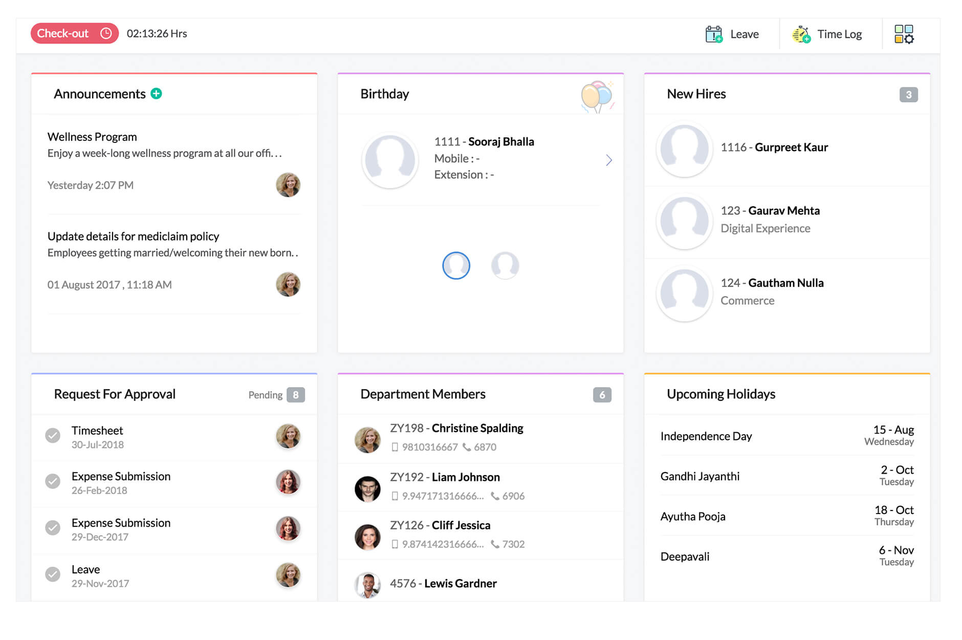 zoho people dashboard