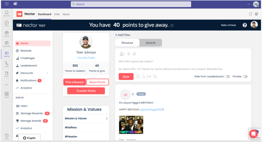 A dashboard in the Nectar benefits program
