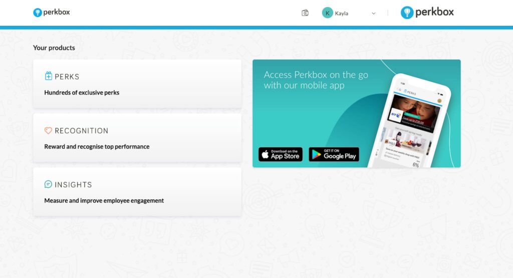 A dashboard in the Perkbox benefits program