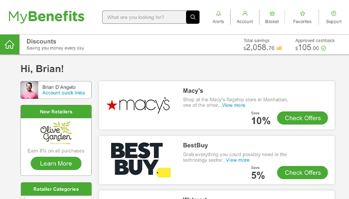 A dashboard in the reward gateway benefits program