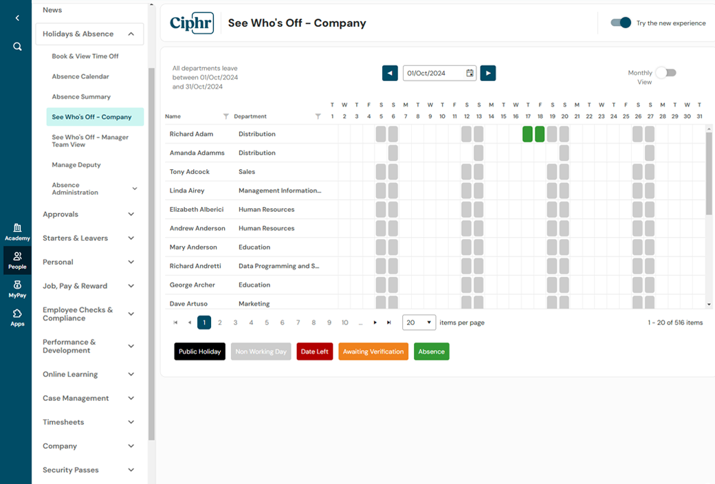 ciphr hr software whos off