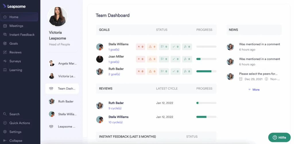 leapsome dashboard