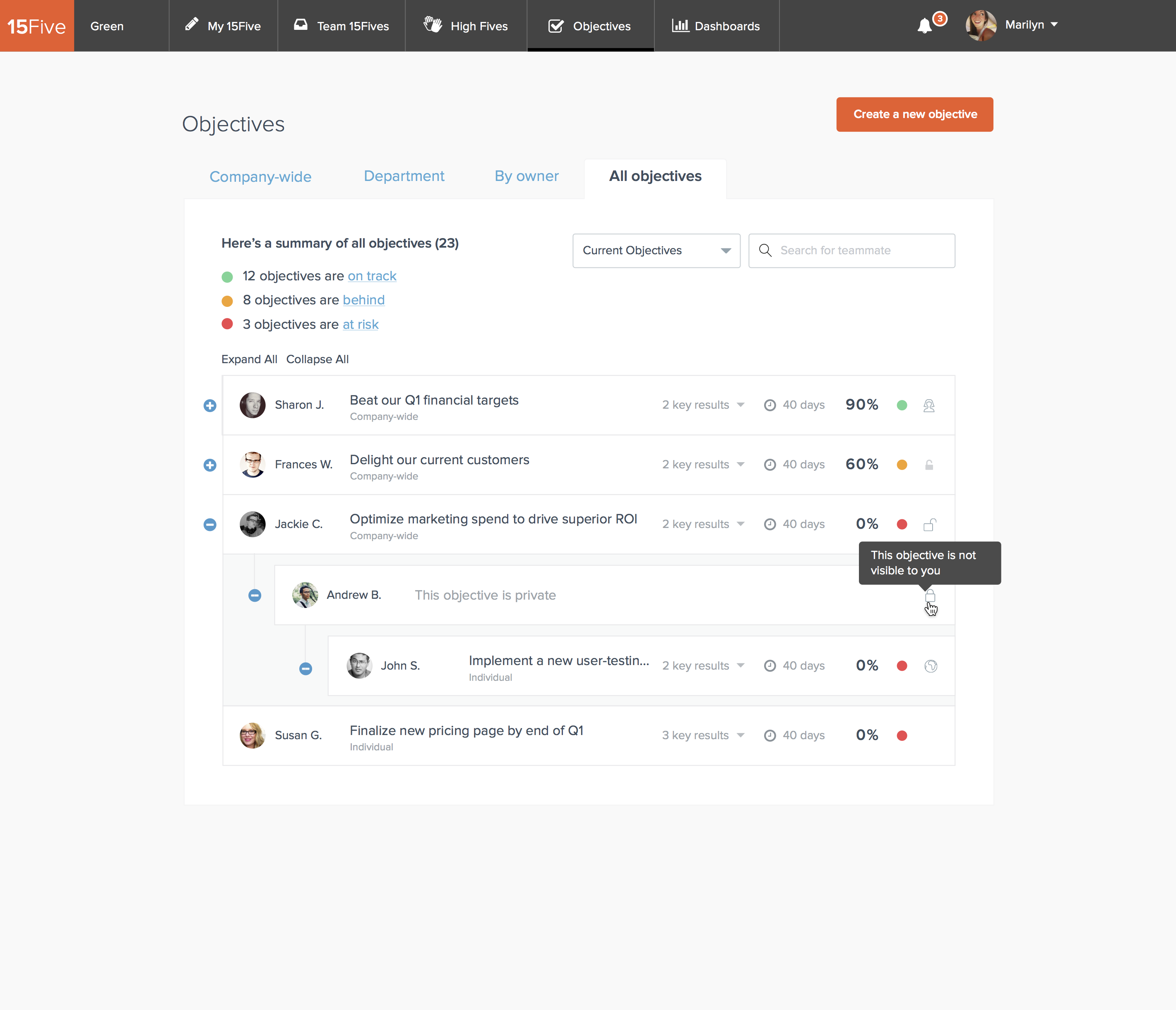 appraisal dashboard 15five