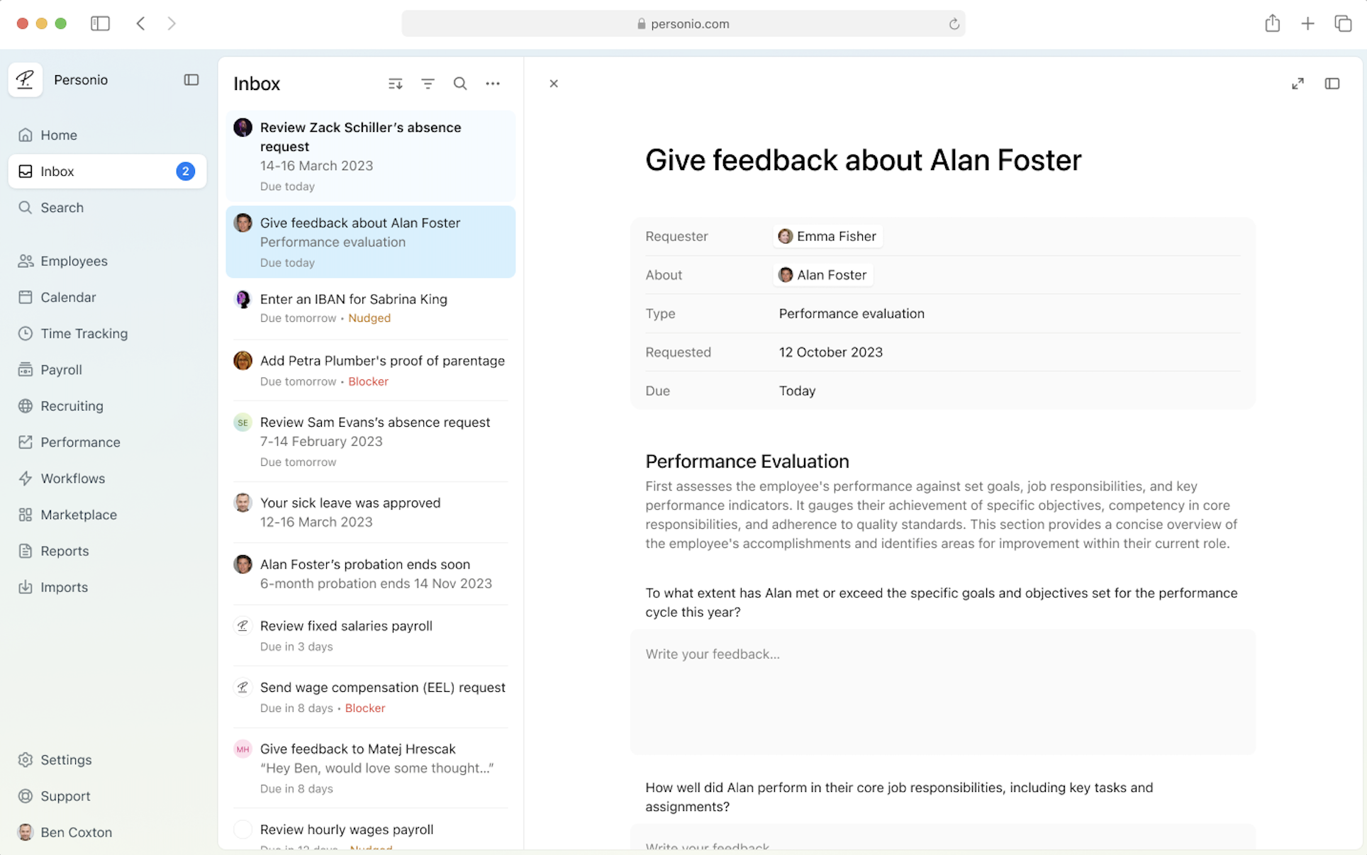 personio dashboard